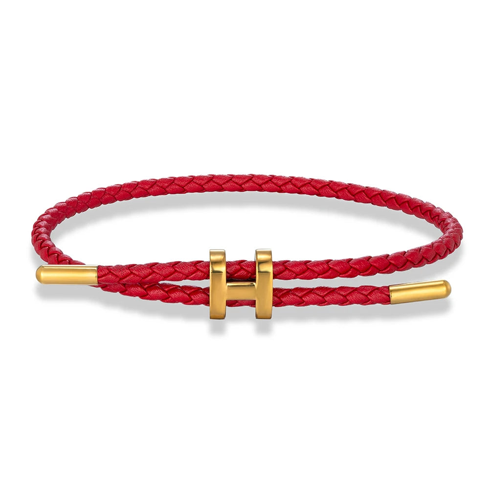 MKENDN Adjustable 3mm Red Braided Leather Bracelet for Men & Women Stainless Steel Jewelry Classic Simple Unisex Couple Gift