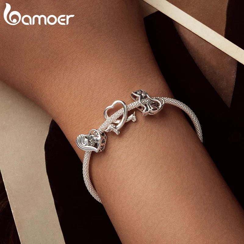 BAMOER Solid 925 Sterling Silver Hollowed Cute Dog Charm Bead fit Original Bracelet & Necklaces Jewelry DIY bamoer Charm SCC2952