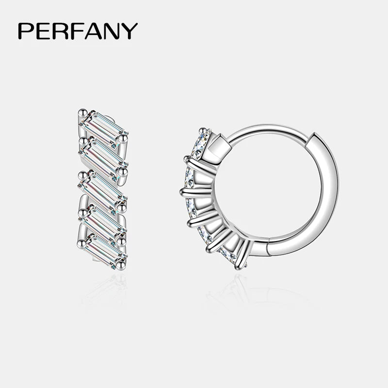 PERFANY 1.5CT Emerald Cut All Moissanite Hoop Earrings Women's 100% Pure Silver Laboratory Diamond Wedding Luxury Jewelry - Madeinsea©