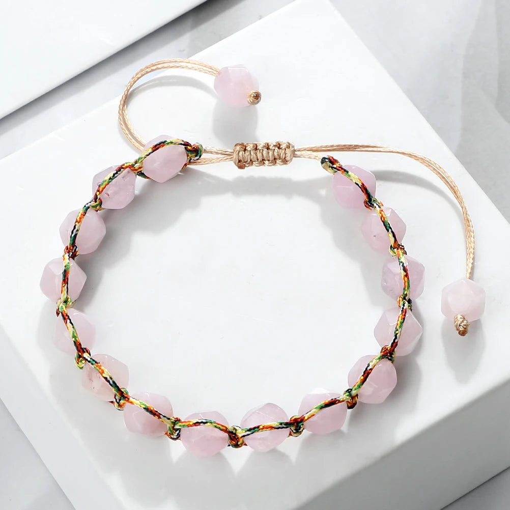 Handmade Bohemian Women Bracelets 8mm Cut Surface Natural Tiger Eye Stone Jasper Amethyst Beads Bracelets Men Yoga Jewelry Gifts