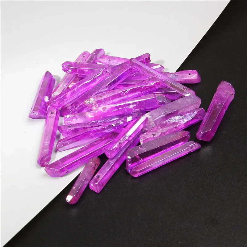 Natural Quartz Stick Beads Top Drilled Rainbow Crystal Loose  Point Beads For Jewelry DIY Healing Hairpin Wedding Halloween Gift