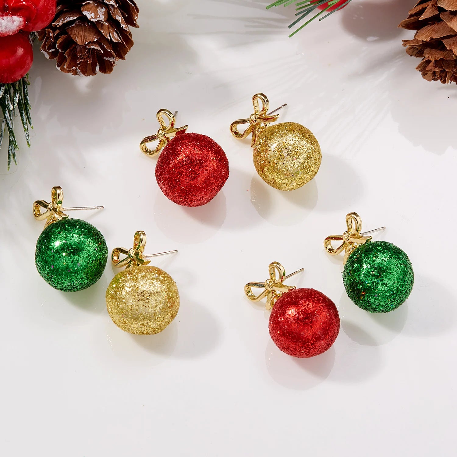 Merry Christmas Green Red Round Ball Earrings For Women Sequins Bulb Snowflake Stars Dangle Earring New Year Festival Jewelry