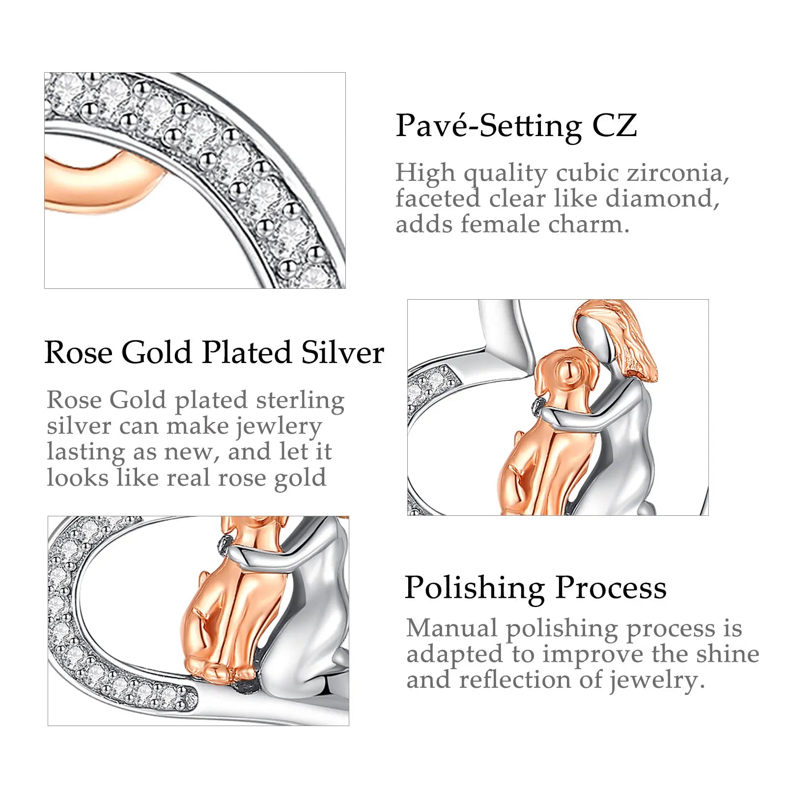 Eudora Original 925 Sterling Silver Women And Dog Necklace Temperament Heart Zircon Rose Gold Dog Footprint Pendant Jewelry Gift