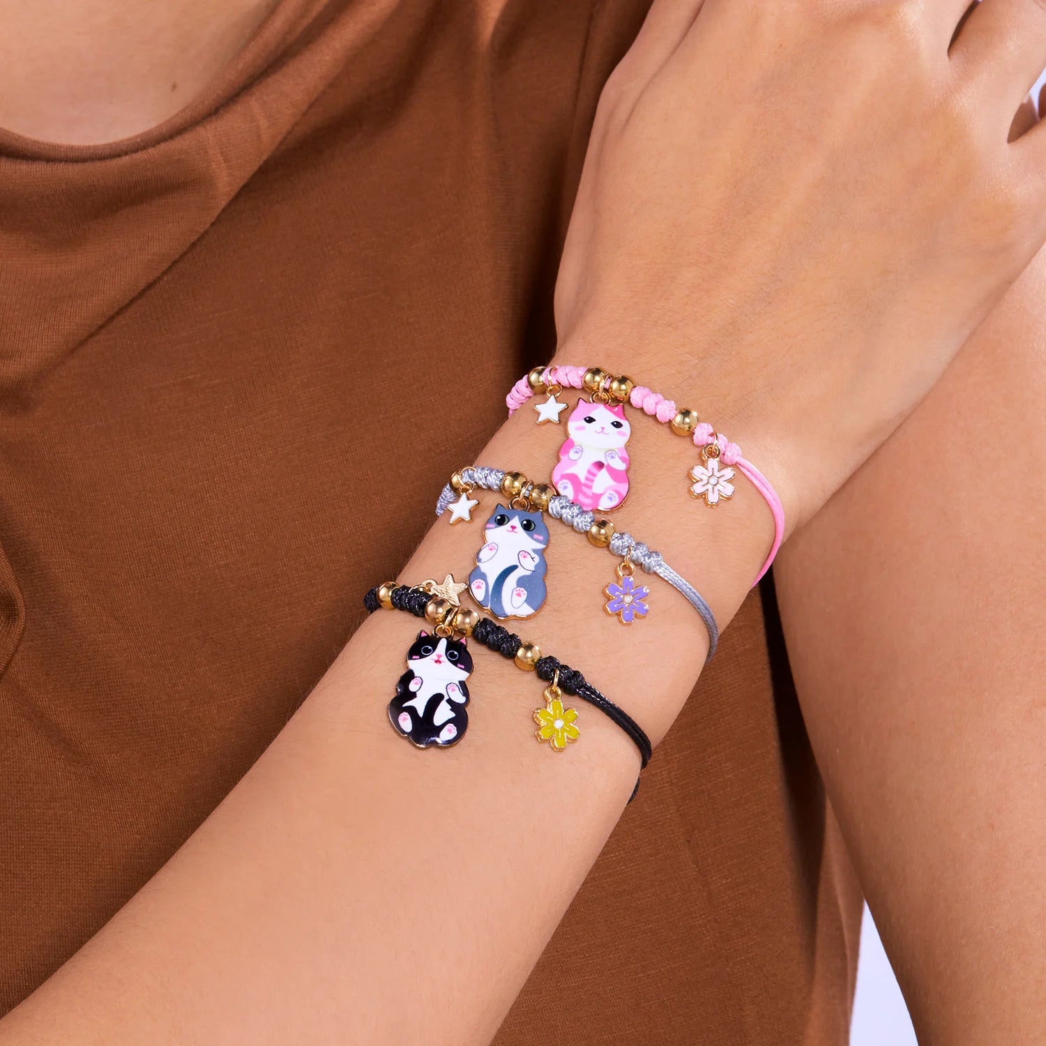 Handmade Cute Cartoon Cat Bracelets For Women Cute Flower Star Kitten Ceramic Beads Adjustable Bracelet Friendship Jewelry Gifts