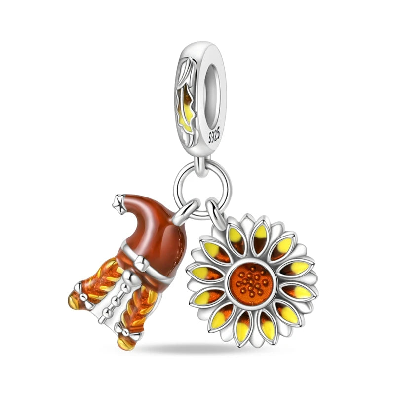 New 925 Sterling Silver Charm Beads Pendant Pumpkin Maple Leaf Autumn Series Charms Fit Original Bracelets Fine Jewelry