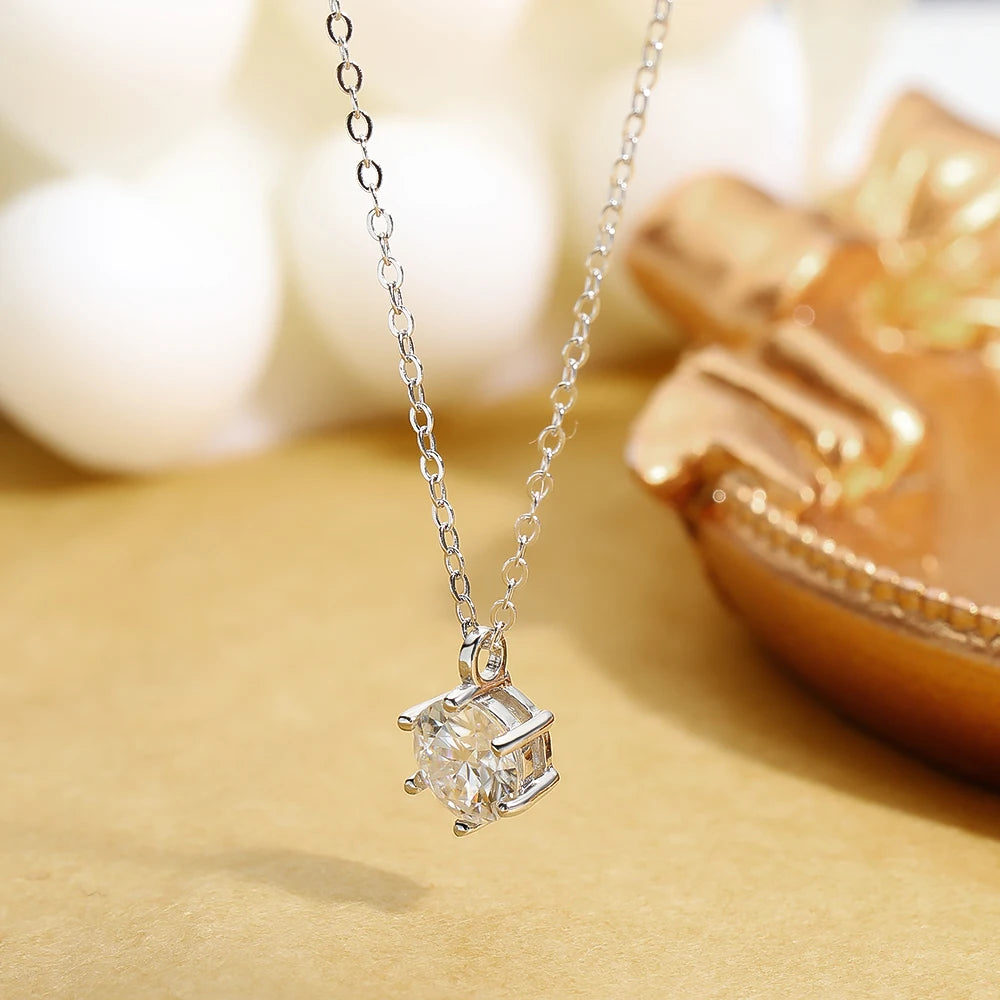 Serenty 1ct D Color Moissanite Pendant Necklace for Women Wedding Bridal 100% S925 Sterling Silver Neck Chain Plated 18K Jewelry