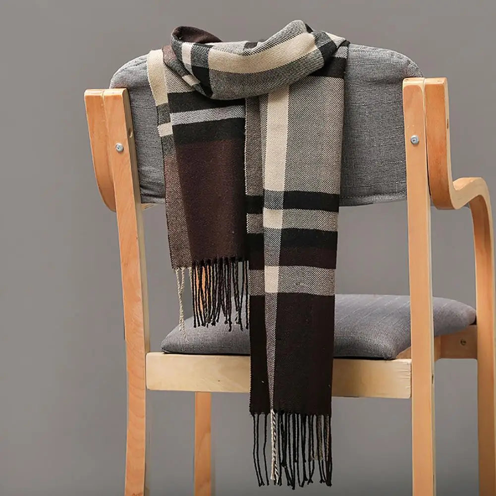 Men's Scarf Winter Thick Warm Plaid Fringed Tassels Cashmere Business Long Scarf Wraps Camping Hiking Scarf Shawl Classic Scarf