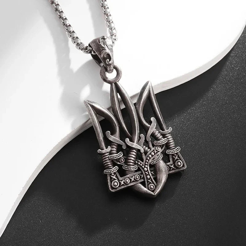 Retro Neptune Poseidon Trident Necklace Ukraine National Emblem Pendant Men\\\\\\'s Fashion Cool Trendy Jewelry Accessories