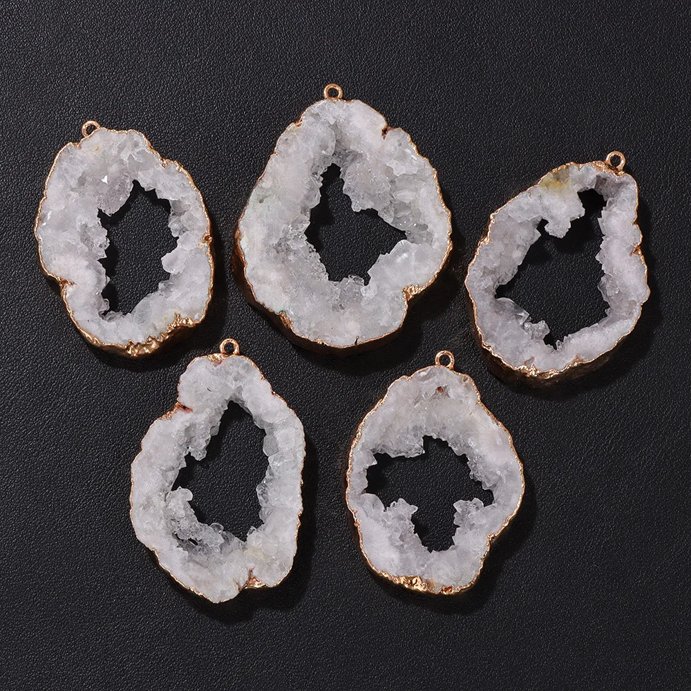 1 PCS Colorful Natural Quartz Geode Pendant Irregular Shape Gold Color Plated Agat Slice Charm Pendants For Jewelry Necklace DIY