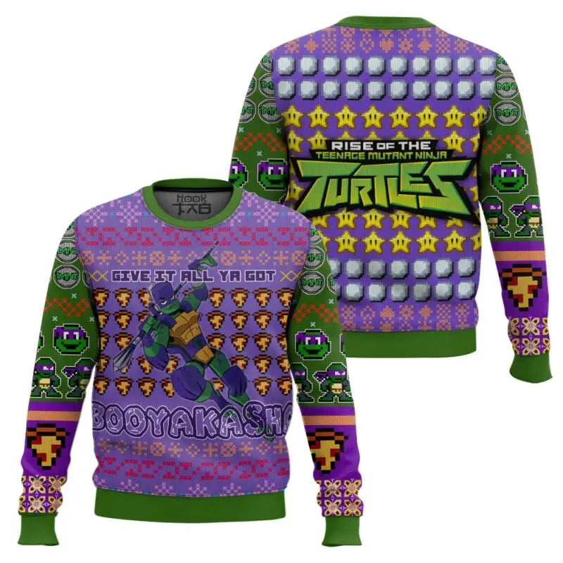 Men Round Neck Christmas Ugly Sweater With Full Print Personalized Fashion Trend Cool Street Vitality Ninja Turtle Fans Pursuing
