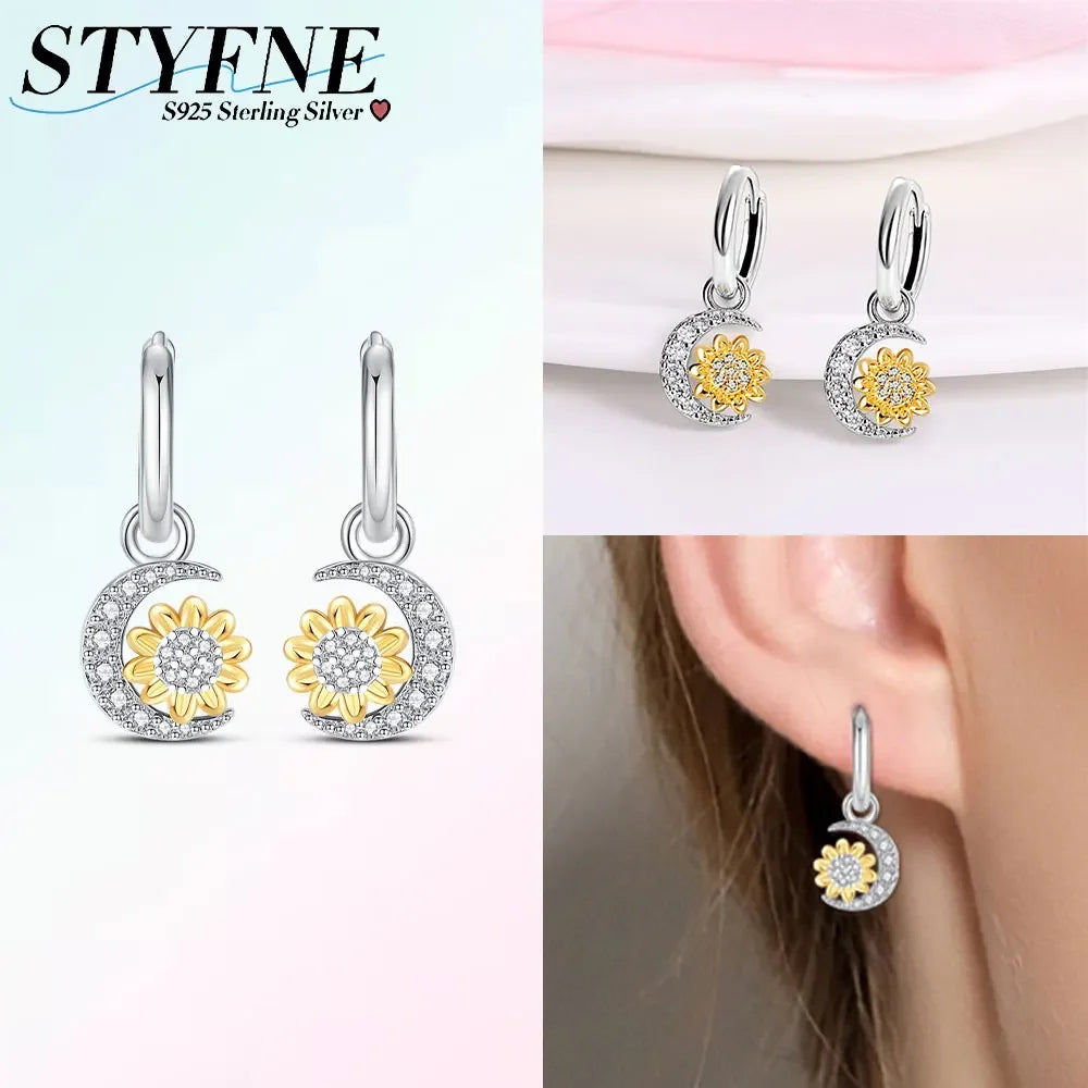 Earrings Woman 925 Silver Cherry Pear Apple Butterfly Sunflower Hoop Earrings for Women Engagement Birthday Fine Jewelry Gift