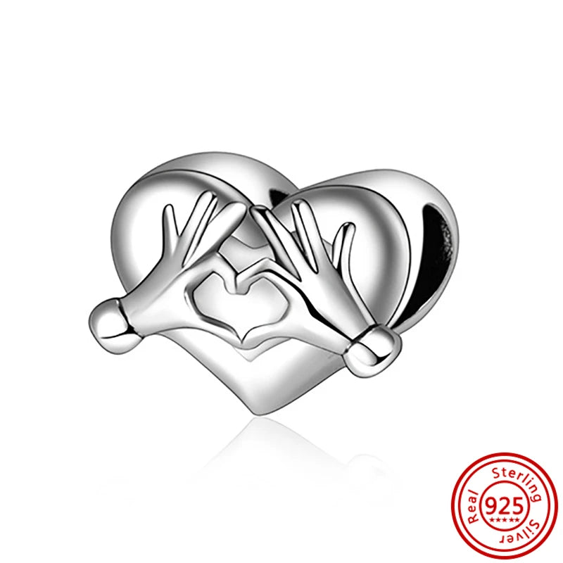 Authentic 100% 925 Sterling Silver Fit Original Pantaro Charms Bracelet Heart Round Style Simple Beads Women DIY Jewelry Making