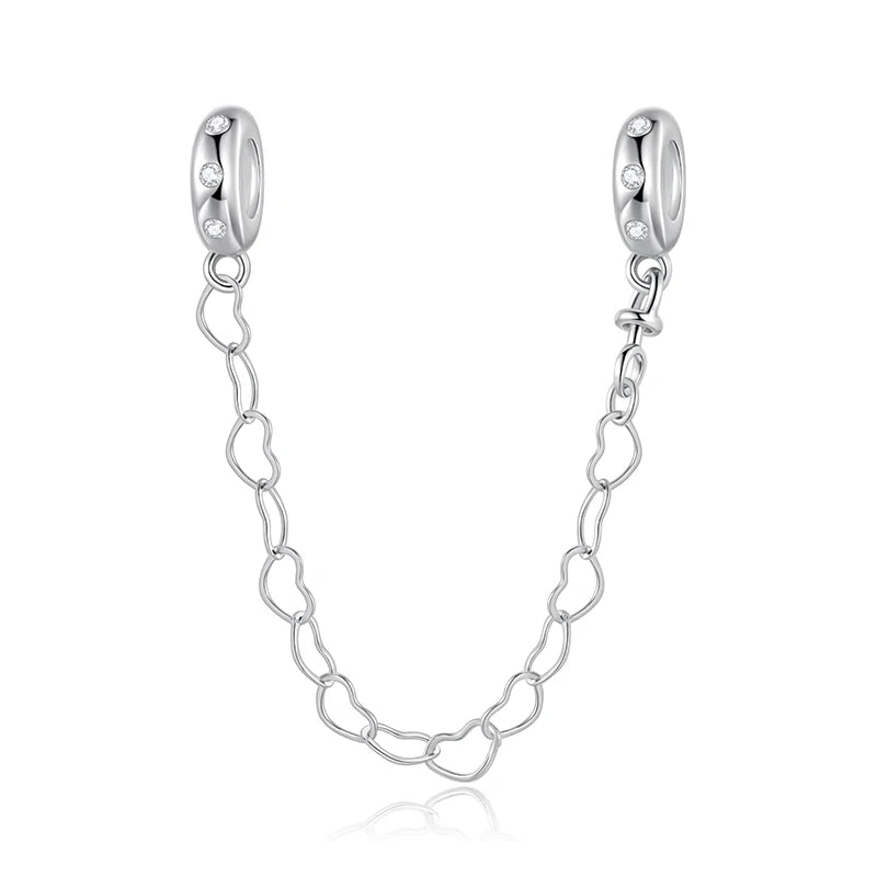 WOSTU Original 925 Sterling Silver Pink Bow Heart SnowFlake Safety Chain Turtle Spacer bead Fit Bracelet Jewelry Making DIY Gift