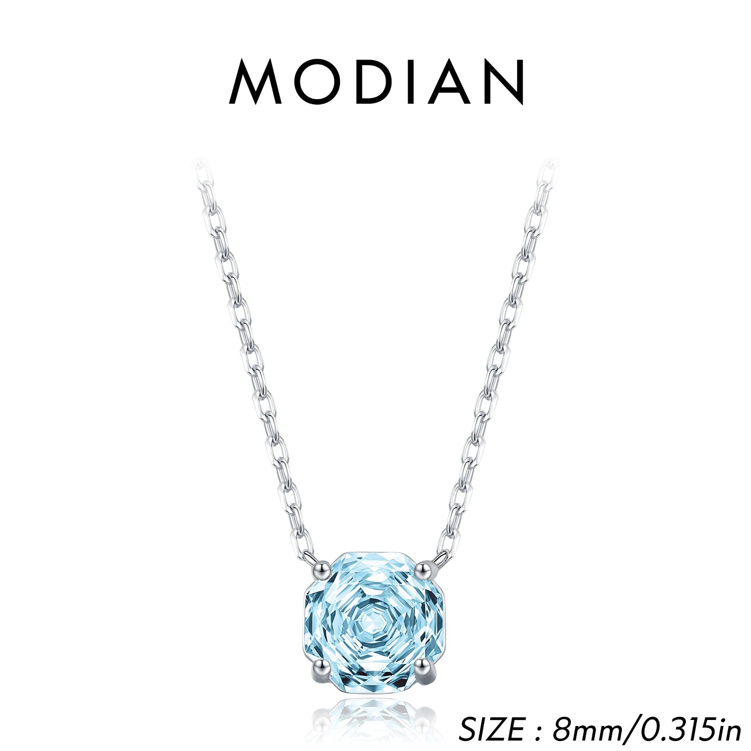 MODIAN 925 Sterling Silver Charming Octagon Sea Blue Rose Cut CZ Pendant Necklace For Women Hypoallergenic Jewelry Gifts