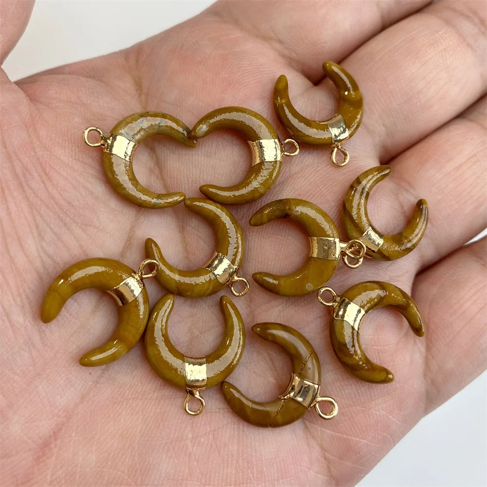 3PCS/lot Natuarl Moon Shape Gems Stone Pendant 16x15mm Labradorite Lapis Lazuli Jade Charms For Jewelry Making Necklace Earrings