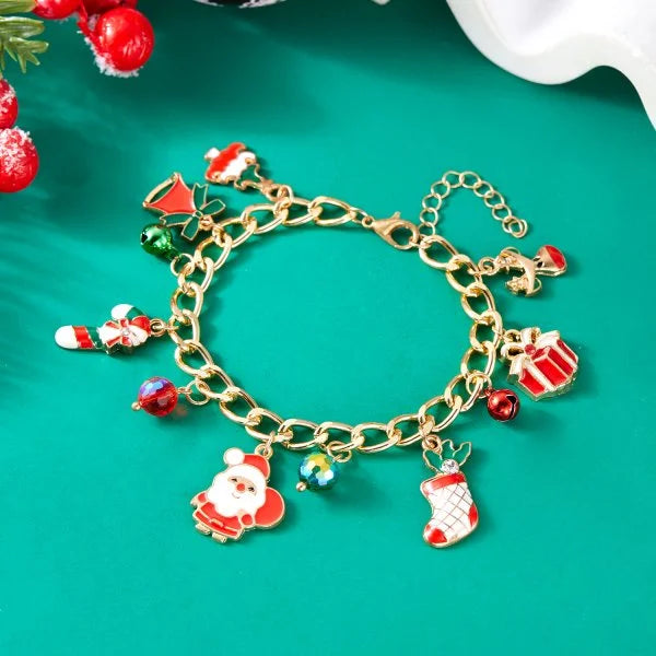 Bracelet de Noël ajustable pour femme, orné d'un pendentif Père Noël, bonhomme de neige, étoile et sapin, bijou de fête