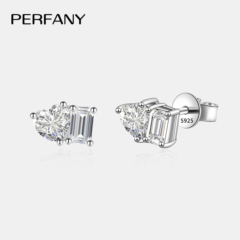 PERFANY Radiant Emerald Cut 2CT Moissanite Stud Earrings Women S925 Pure Silver Heart Laboratory Diamond Fashion Wedding Jewelry - Madeinsea©