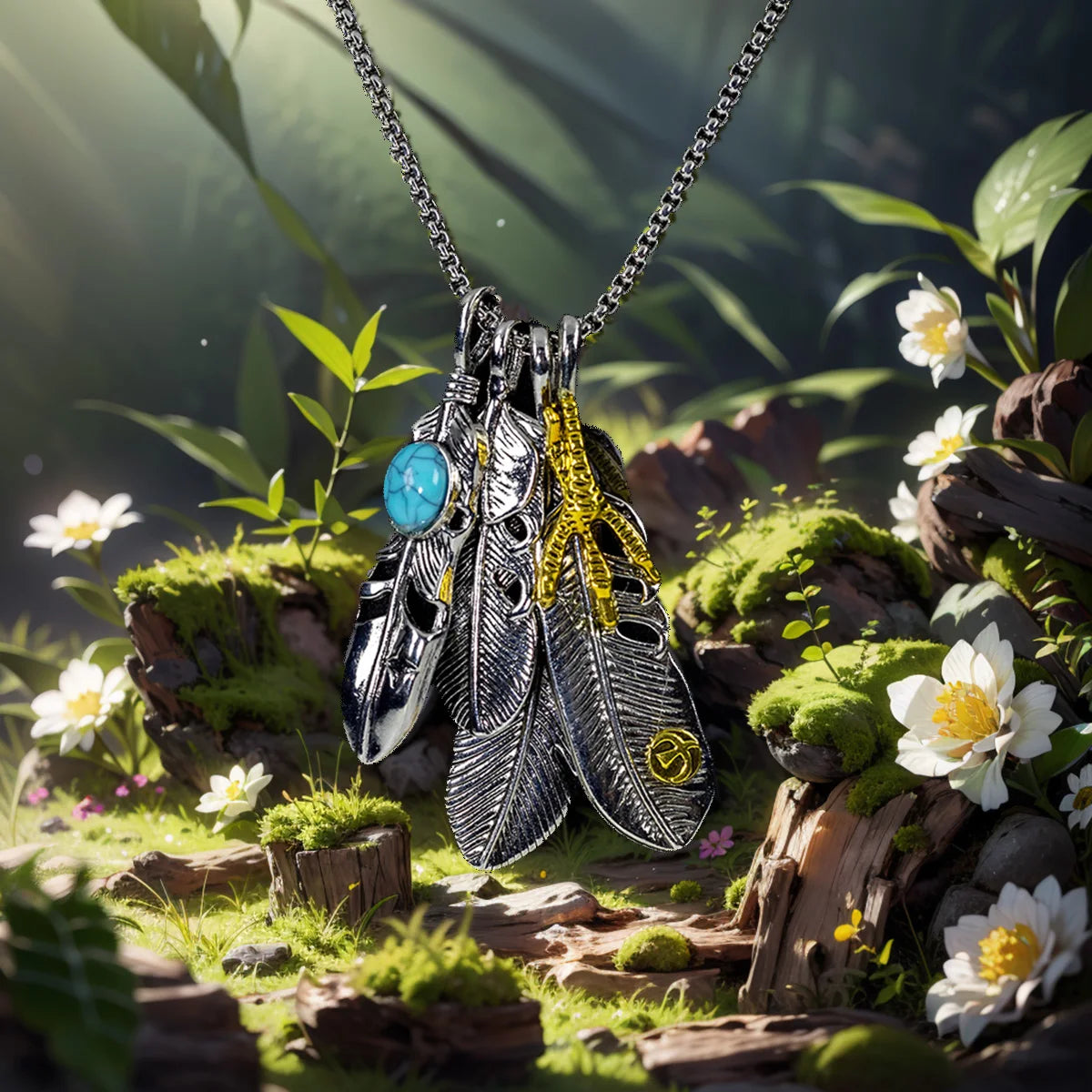 Markenversion von Takahashi-Feder-Anhänger-Halskette für Männer, Flut, Retro-Blätter, lange Pulloverkette, Unisex, Hip-Hop-Schmuck, Großhandel