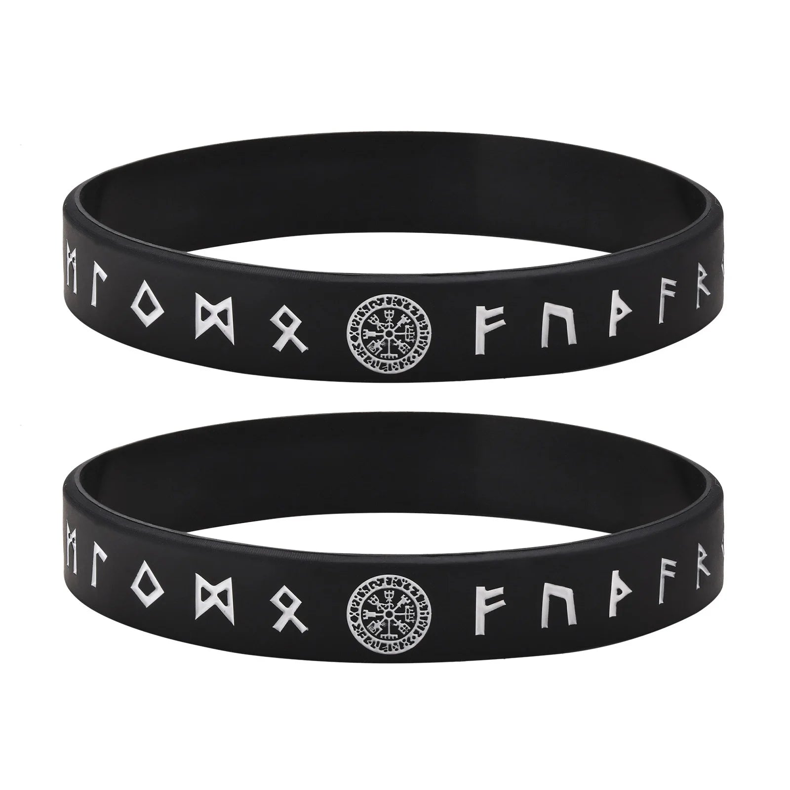 Vnox 12mm Silicone Bracelet for Men, Soft Rubber Silicone Wristband, Nordic Viking Compass Rune Almut Bangle Set