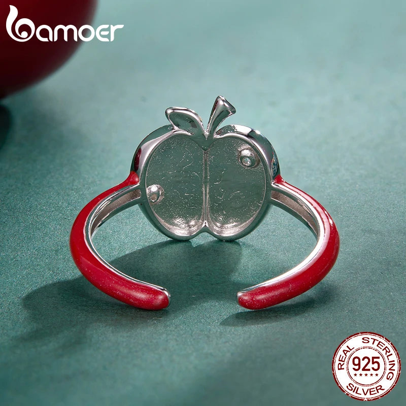 Bague ouverte Bamoer en argent sterling 925, motif sapin de Noël et bonhomme de neige, gravure ajustable, rouge, pour femmes et adolescentes, cadeau de Noël idéal