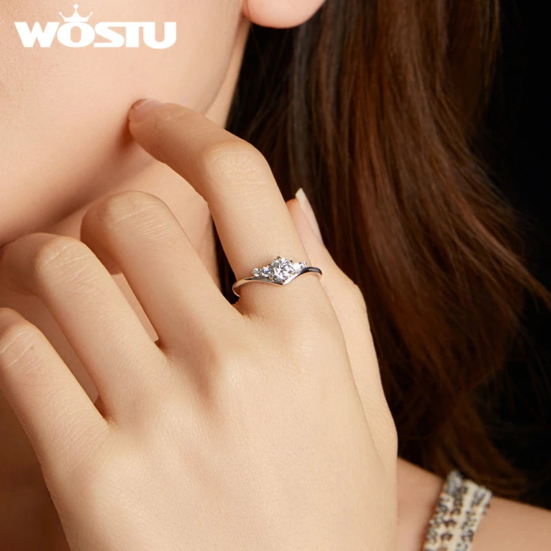 WOSTU Simple Eternity Moissanite Ring 925 Sterling Silver Sparkling Multi Gems Wedding Band Rings For Women Fine Jewelry Gift