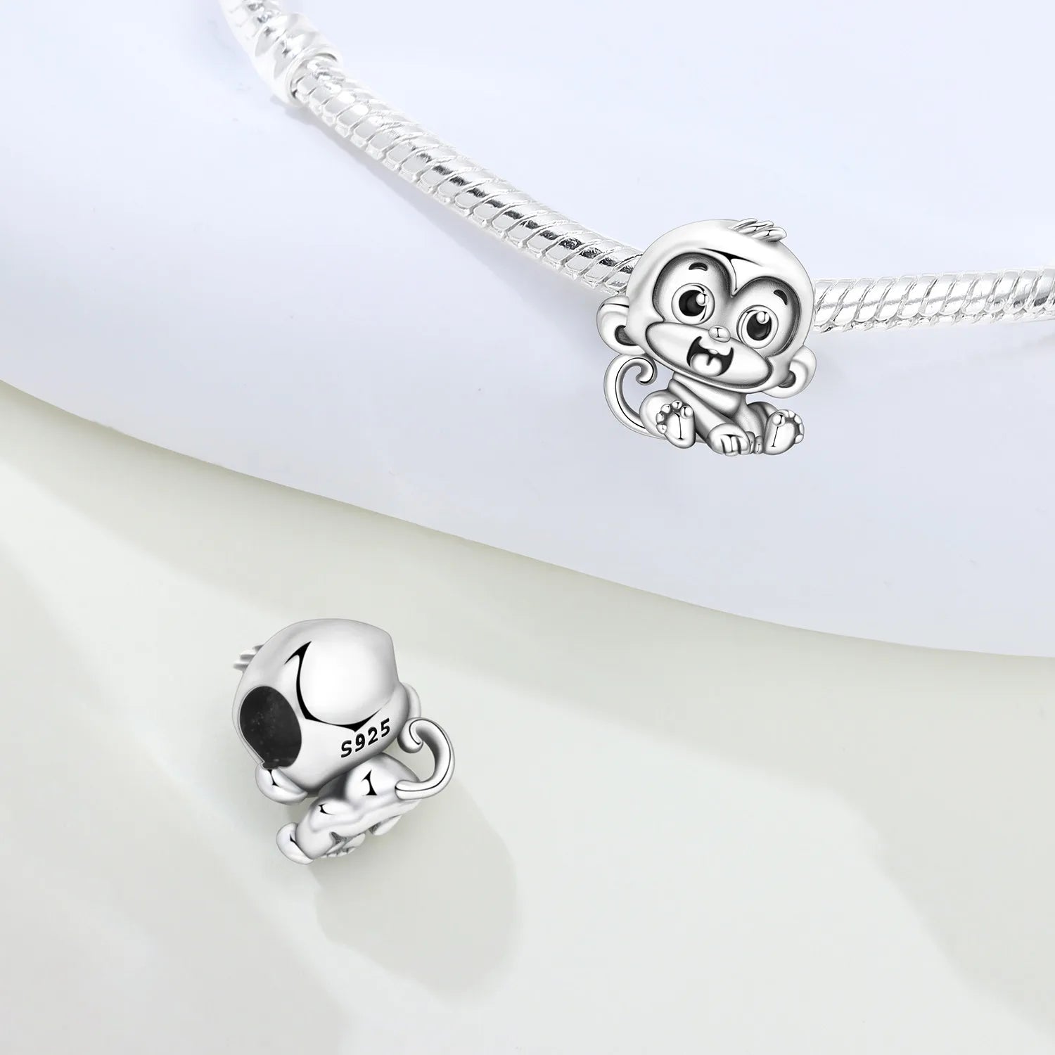 PANPOKI 925 Sterling Silver Cute Monkey Animals Beads Original Pendants Bracelet Charm Jewelry Party DIY Trendy Gifts