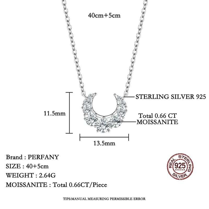 PERFANY 0.66CT Full Moissanite Necklace for Women S925 Pure Silver Moon Design Laboratory Diamond Pendant Fashion Luxury Jewelry - Madeinsea©