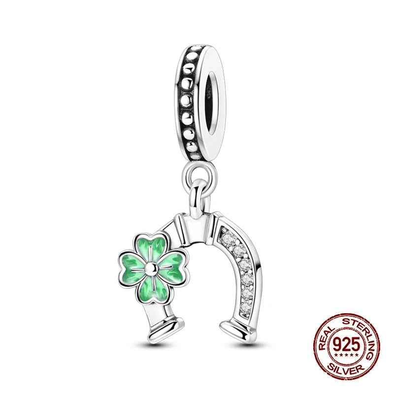 100% 925 Sterling Silver Glowing Planet Zircon Flower Fairy Four Leaf Clover Charms Bead Fit Original Bracelets DIY Jewelry Gift