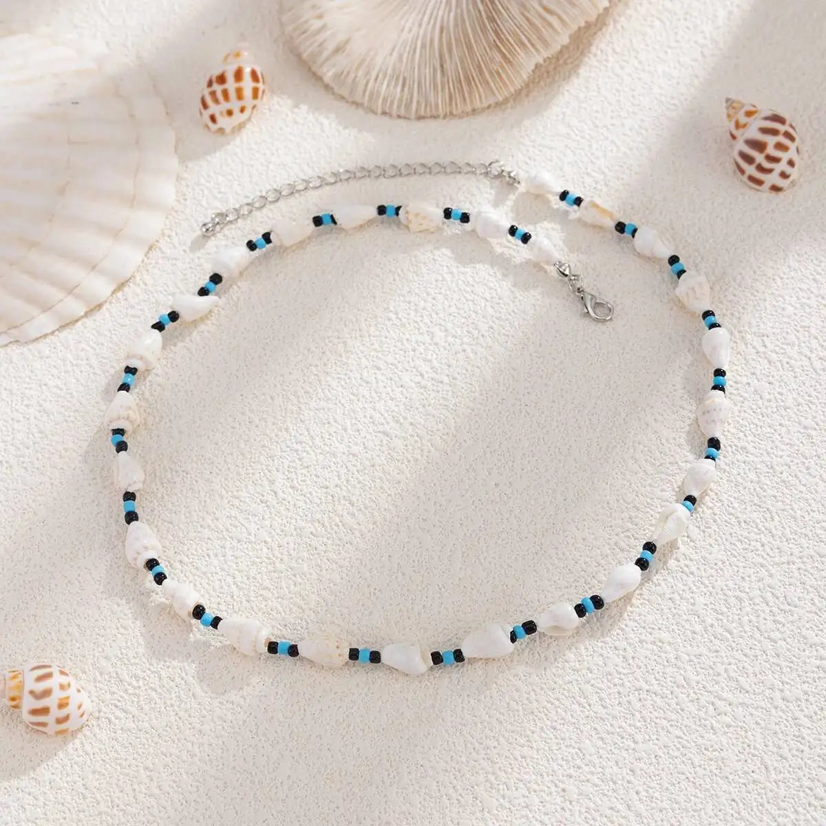 SHIXIN Boho Ethnic Wooden Bead Conch Chain Necklace Men 2026 Surfer Summer Ocean Beach Vacation Clavicle Chain Neck Jewelry Gift