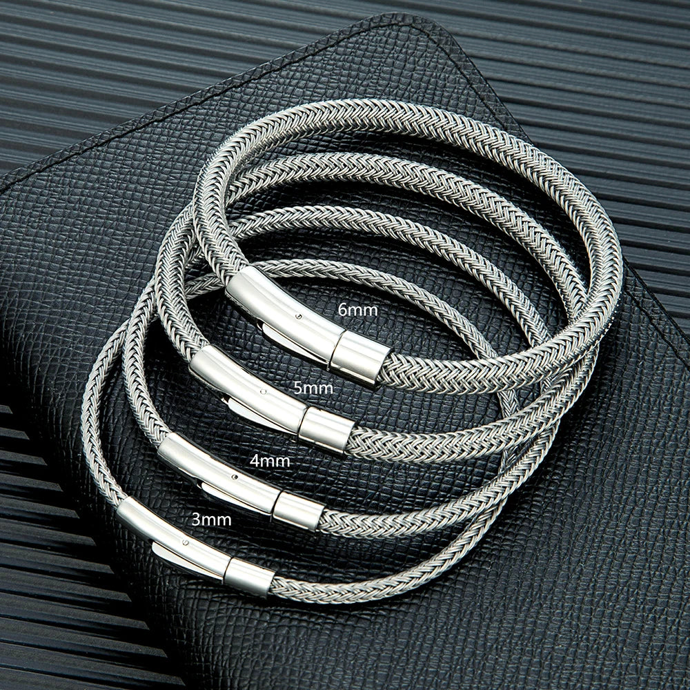 MKENDN Minimalist Men Women Cord Jewelry Non-fading Steel Wire Rope Bracelet Classic Cuff Charm Bracelet for Couple Jewelry