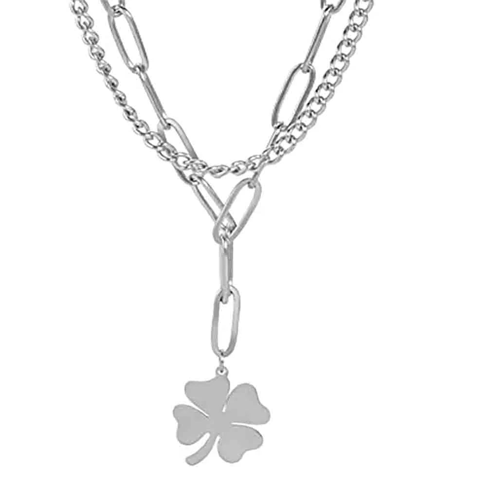 Dreamtimes Lucky Four Leaf Clover Necklace For Women Fashion Snake Chain Stainless Steel Pendant Necklaces Charm Choker Jewelry