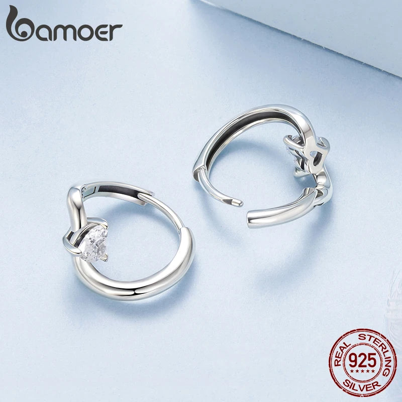 BAMOER Ohrringe aus 925er Sterlingsilber, gedrehte Creolen mit Herz-Zirkonia, geometrische Ohrringe für Damen, hypoallergen, einzigartiges Schmuckgeschenk