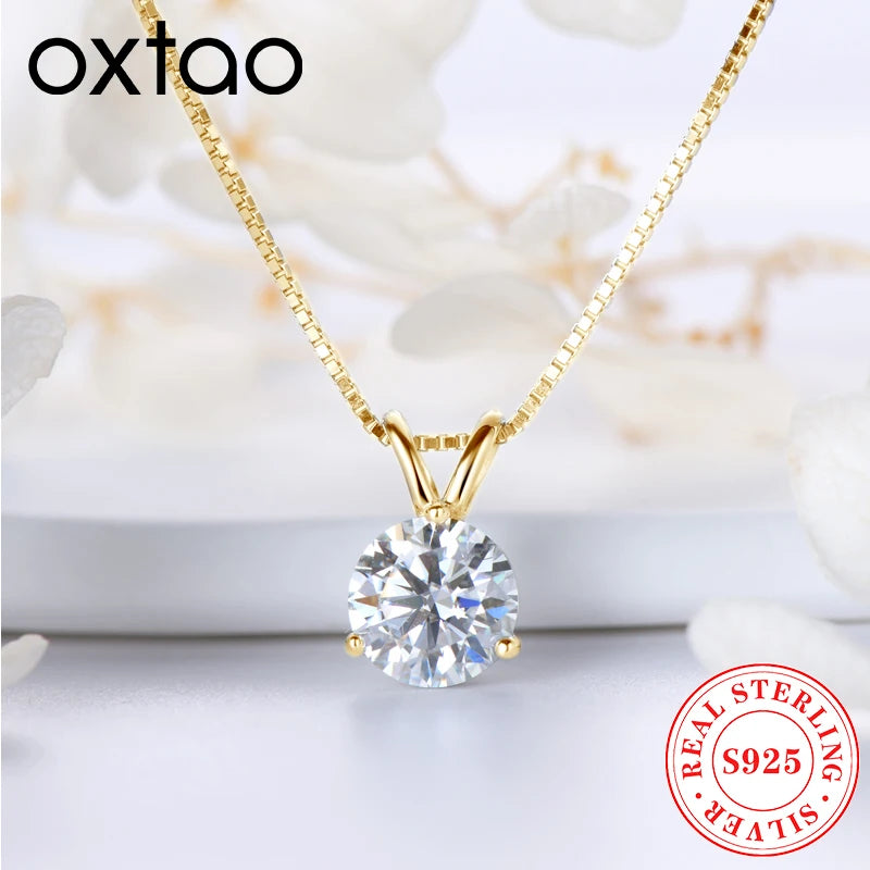 OXTAO Classic 1CT 2CT 3CT Moissanite Pendant Necklace 925 Silver D Color Glittering Diamond Ladies Jewelry Gift Adjustable Chain