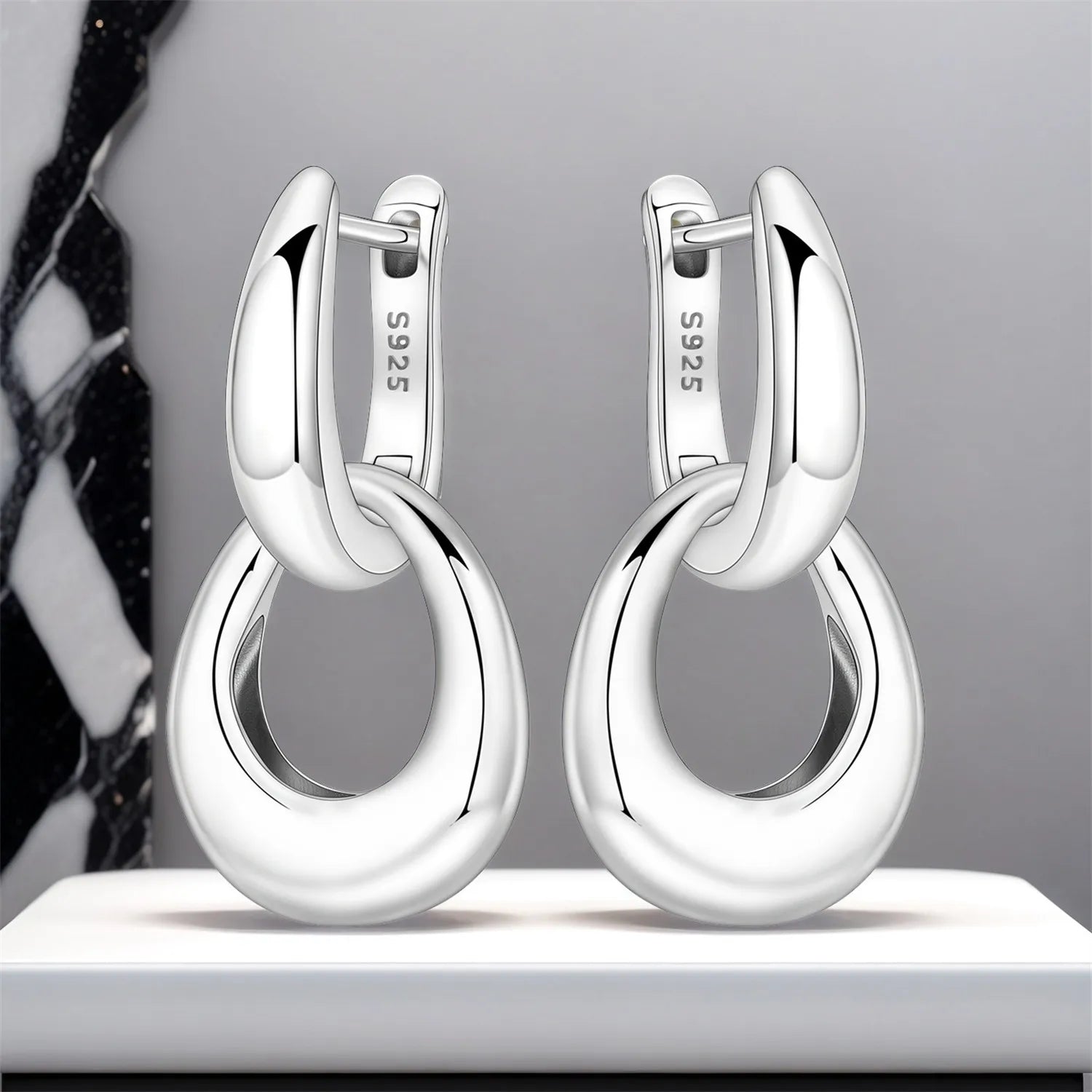 PANPOKI 925 Sterling Silver Double Loop Minimalist Drop Earrings Women Earrings Charm Trend Versatile Party Jewelry Gifts