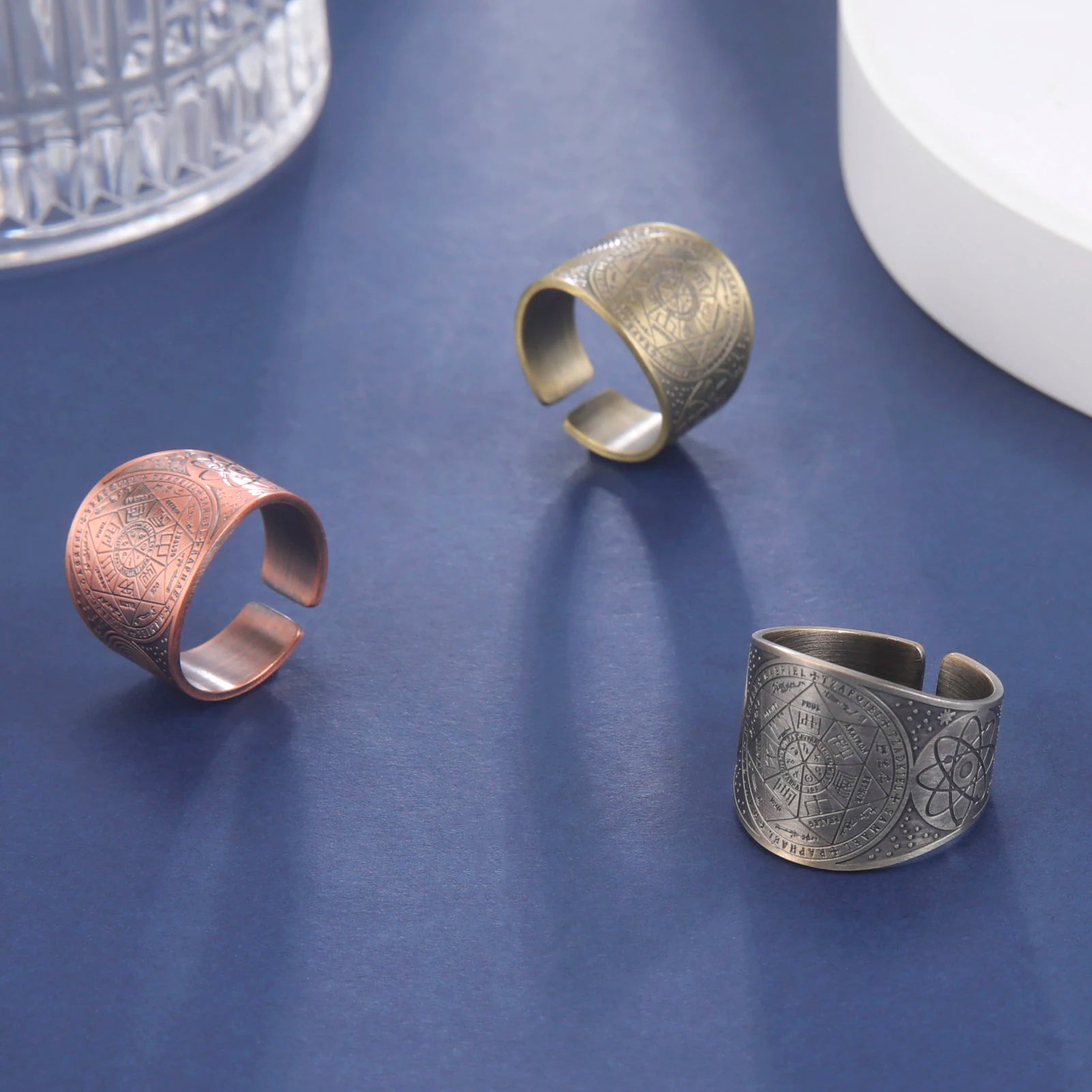 Bague Dreamtimes, Sceau des 7 Archanges, Bague Punk Hexagramme pour Homme, Bijou Amulette Symbole Cube de Métatron