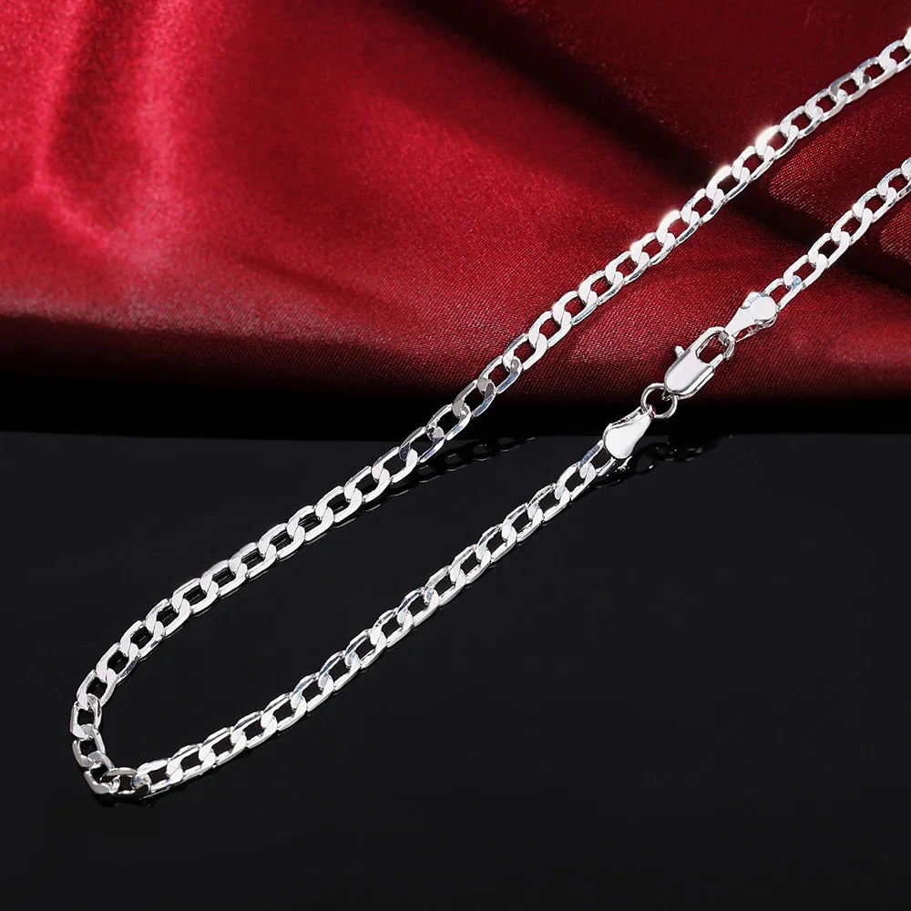 Men's 925 Sterling Silver Necklace 2/4/6/8/10/12MM 40-75cm Face Chain Necklace Lobster Clasp Men And Women Engagement Jewelry - Madeinsea©