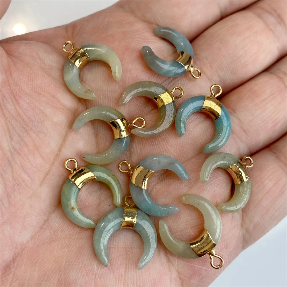 3PCS/lot Natuarl Moon Shape Gems Stone Pendant 16x15mm Labradorite Lapis Lazuli Jade Charms For Jewelry Making Necklace Earrings