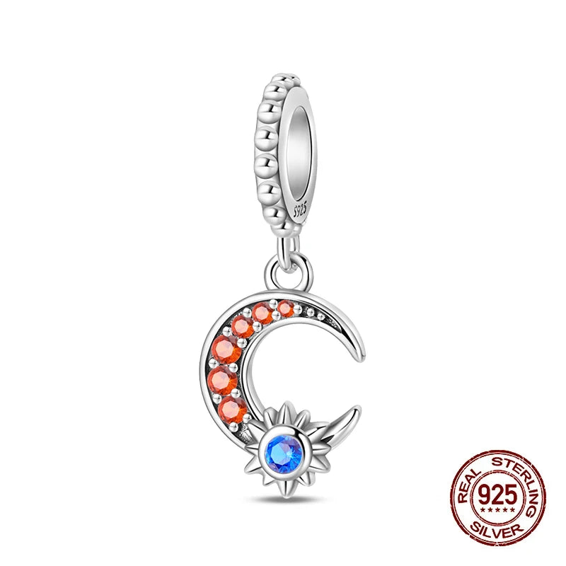 100% 925 Sterling Silver Stars Moon Sun Zircon Eye Cross Charms Beads Fit Original Bracelets DIY Jewelry For Women Protect Gifts