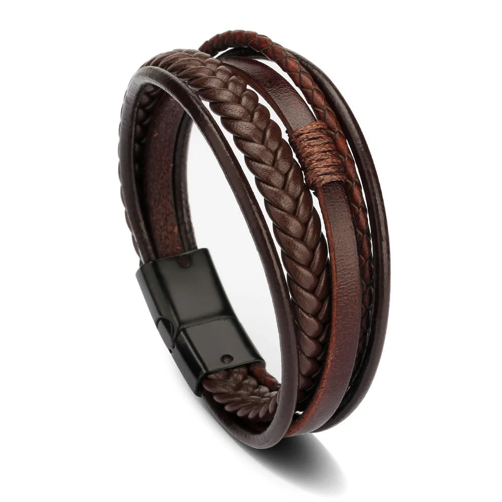 Trendy Leather Bracelets For Men Bracelet 21CM Multilayer Braided Rope Bracelets for Male Jewelry Gifts - Madeinsea©
