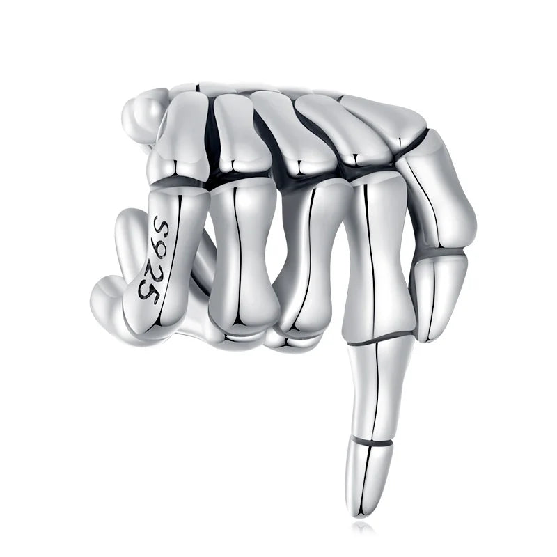 WOSTU 925 Sterling Silver Punk Vintage Skull Charm Bead Butterfly Pendant Heart Hand Safty Chain Fit DIY Bracelet Jewelry Making