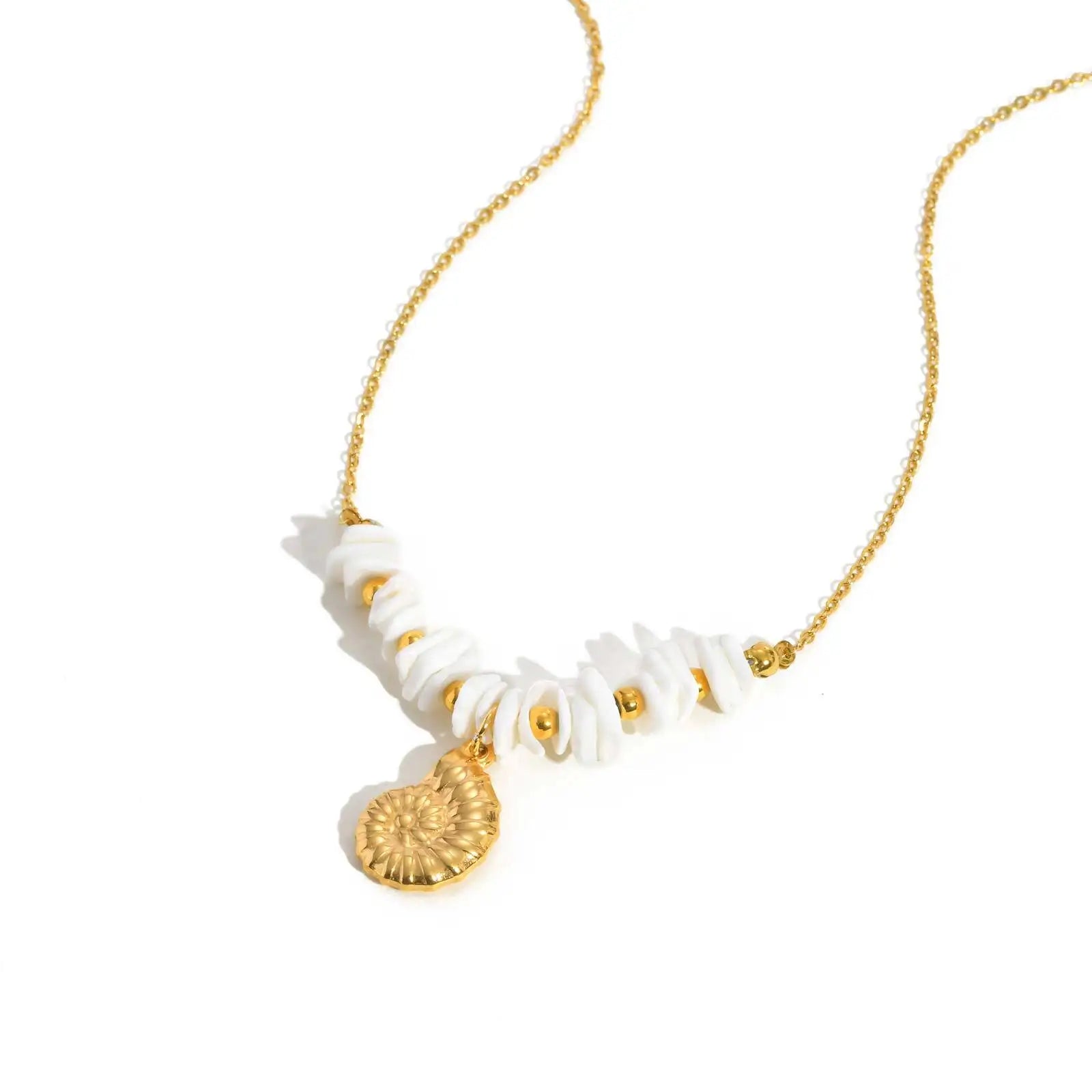 Vnox New Original Design Bell Conch Pendent Necklaces For Women,Stainless Steel White Square Bead Chain,Beach Waterproof Jewelry