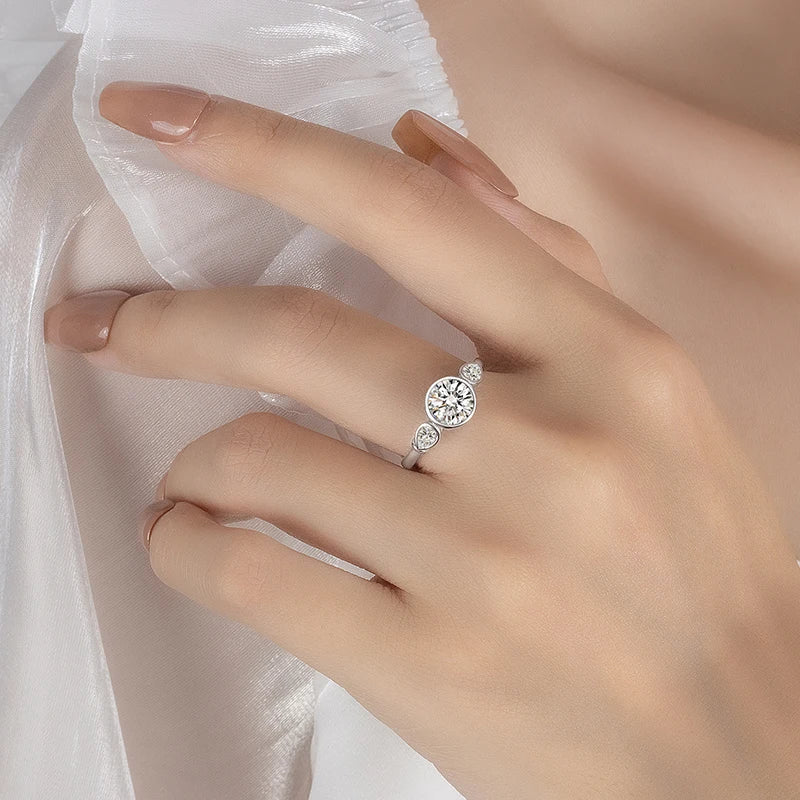 PERFANY Pear Round Cut All Moissanite Rings for Women S925 Pure Silver Bubble Laboratory Diamond Wedding Band Elegant Jewelry