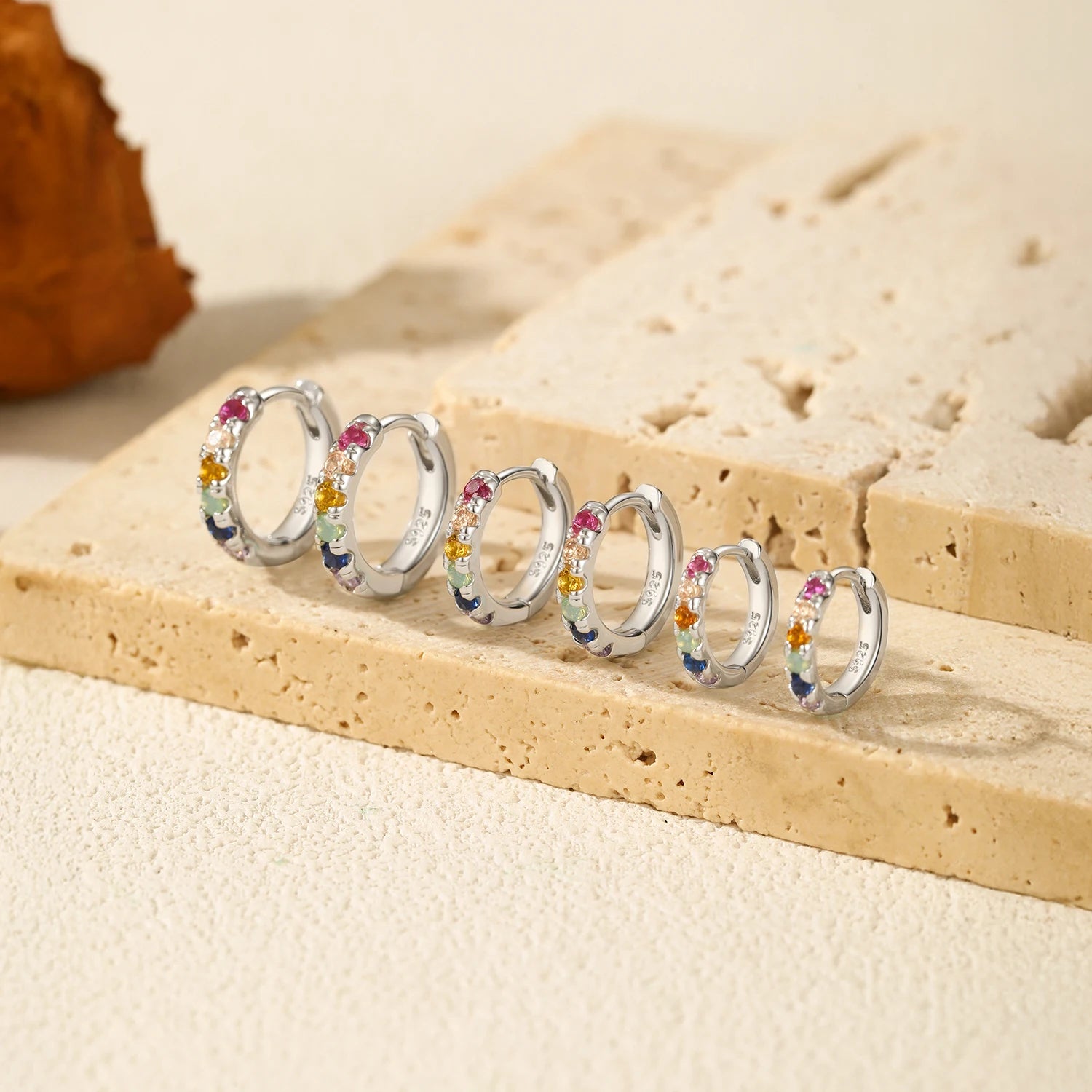 MODIAN 3 Sizes Colorful Ear Buckle 925 Sterling Silver Trendy Stackable Round Zirconia Hoop Earrings For Women Fine Jewelry