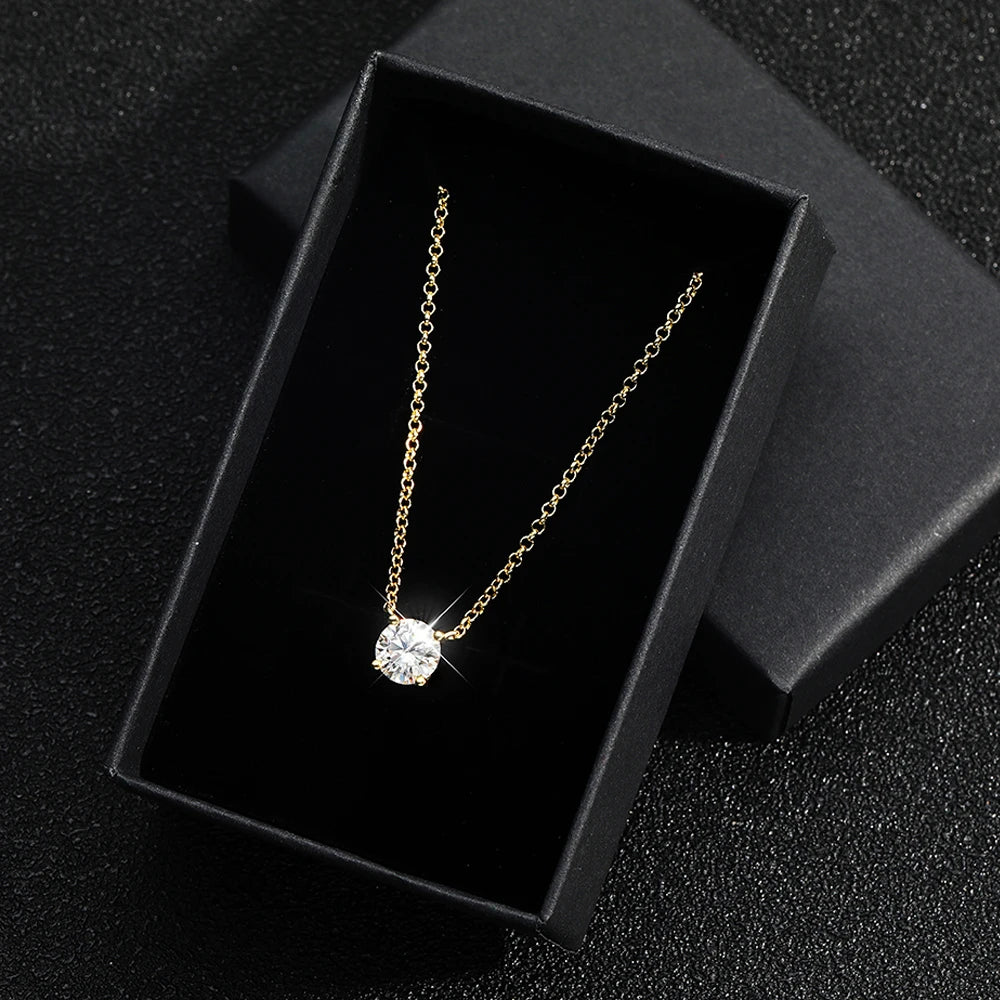 Serenity 1ct 2ct 3ct 5ct Rose Gold Color Moissanite Necklace Women Gift 100% S925 Sterling Silver Plated 18K Pendant Neck Chain