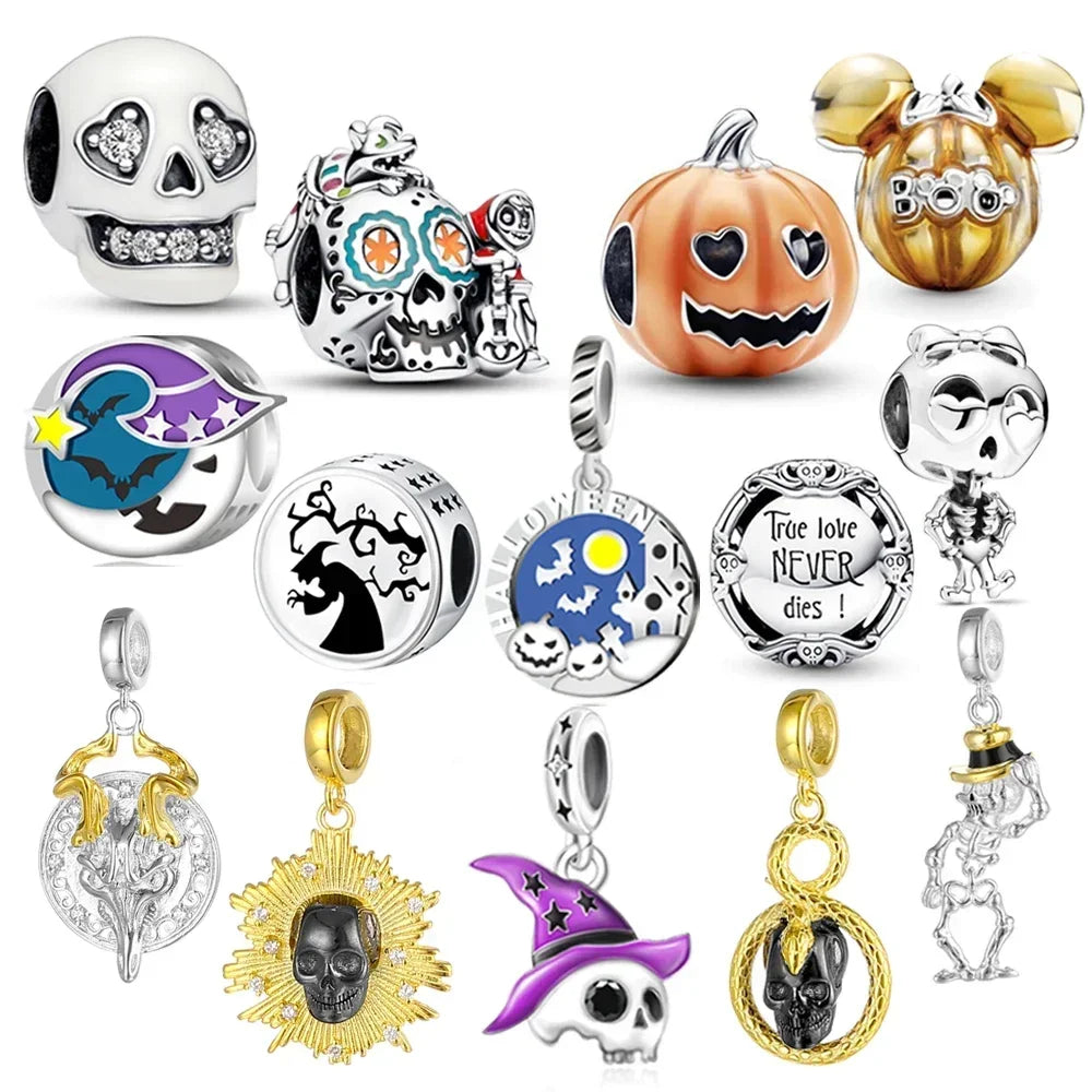 Night Glow Pumpkin,Skull,Vampire,Witch,Ghost Halloween Series Charm fit Pan Original Bracelet Holiday Jewelry DIY Fun Beads