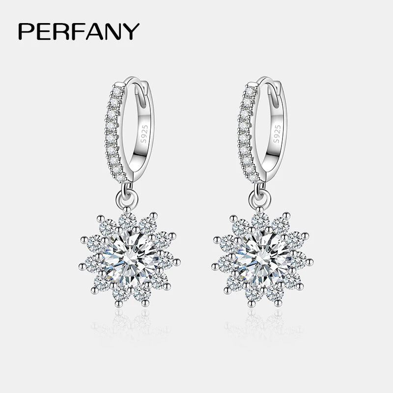 PERFANY 0.5/1CT Moissanite Earrings for Women S925 Pure Silver Sunflower Laboratory Diamonds Drop Earring Luxury Wedding Jewelry - Madeinsea©