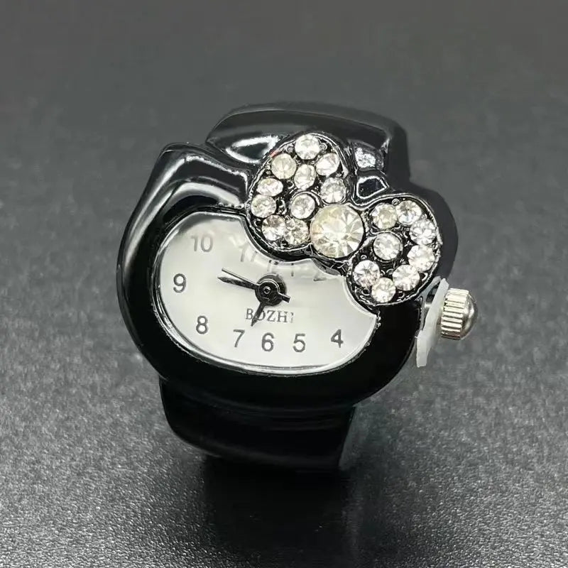 Steel Fun Vintage Punk Quartz Finger Pocket Watch Ring for Women Men Goth Clock Rings Digital Watch Elastic Stretchy Rings Gifts