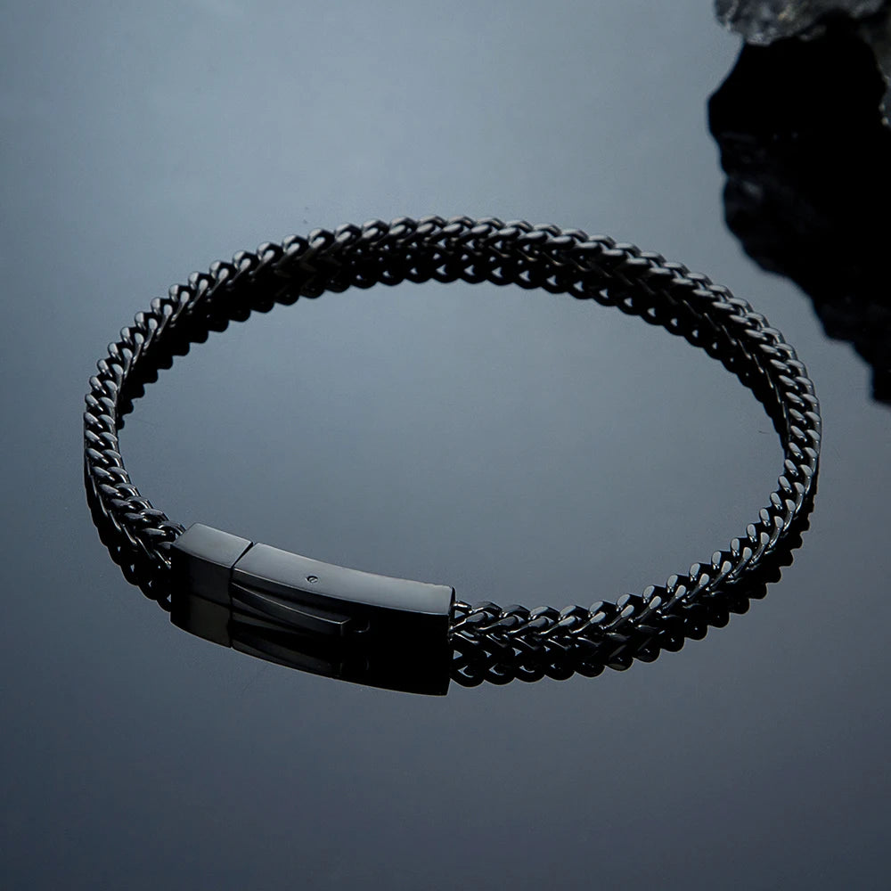 MKENDN Mens 3MM Byzantine Cuban Link Chain Bracelets Retro Stainless Steel Link Wristband Vintage Jewelry Gift for Him Boy