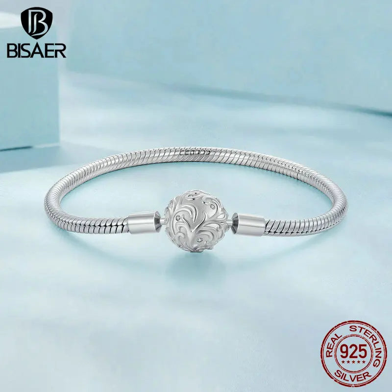 Bracelet BISAER en argent sterling 925 avec motif de palais rétro, bracelet rond de base, breloques originales, bijoux à faire soi-même, fête d'anniversaire