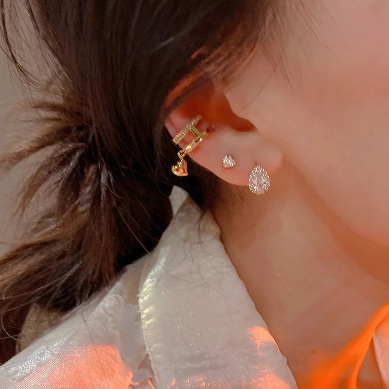 French Exquisite Small Zircon Water Droplet 925 Sterling Silver Plated 14K Gold Earrings for Women Wedding Party Jewelry